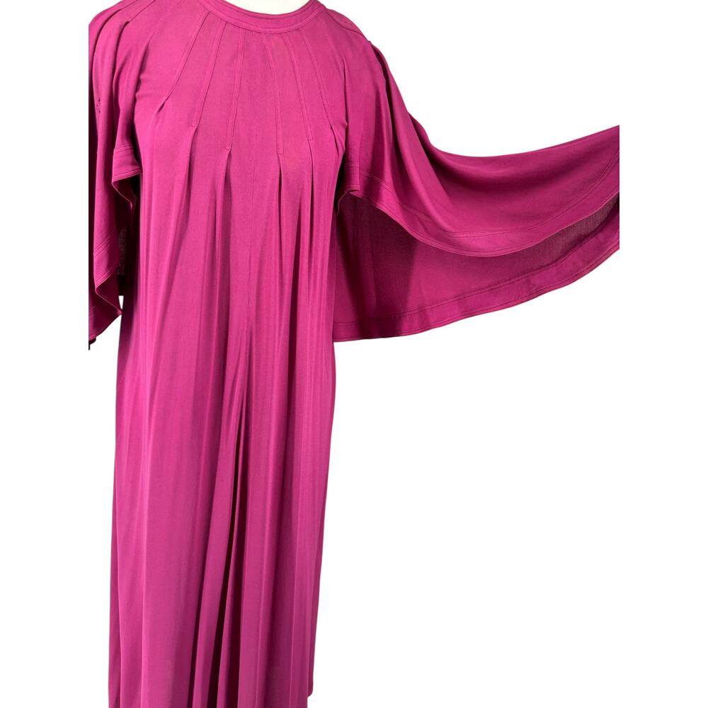 Vintage Jean Muir Original England Maxi Batwing Cape Dress Womens 12 Magenta - Picture 2 of 16
